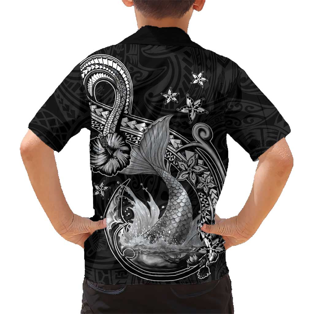 Hawaii Mermaid Monotone Family Matching Short Sleeve Bodycon Dress and Hawaiian Shirt Polynesian Pattern Fish Hook