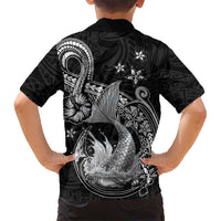 Hawaii Mermaid Monotone Family Matching Short Sleeve Bodycon Dress and Hawaiian Shirt Polynesian Pattern Fish Hook