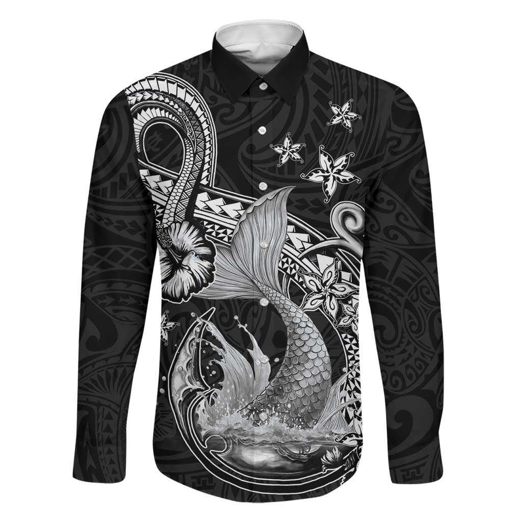 Hawaii Mermaid Monotone Family Matching Short Sleeve Bodycon Dress and Hawaiian Shirt Polynesian Pattern Fish Hook