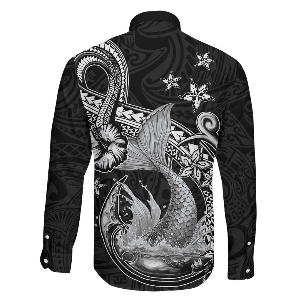 Hawaii Mermaid Monotone Family Matching Short Sleeve Bodycon Dress and Hawaiian Shirt Polynesian Pattern Fish Hook