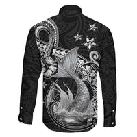 Hawaii Mermaid Monotone Family Matching Short Sleeve Bodycon Dress and Hawaiian Shirt Polynesian Pattern Fish Hook