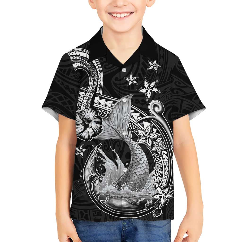 Hawaii Mermaid Monotone Family Matching Short Sleeve Bodycon Dress and Hawaiian Shirt Polynesian Pattern Fish Hook