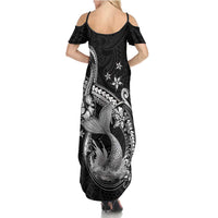 Hawaii Mermaid Monotone Family Matching Summer Maxi Dress and Hawaiian Shirt Polynesian Pattern Fish Hook