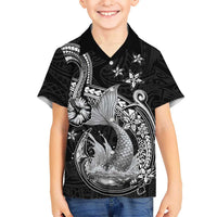 Hawaii Mermaid Monotone Family Matching Summer Maxi Dress and Hawaiian Shirt Polynesian Pattern Fish Hook