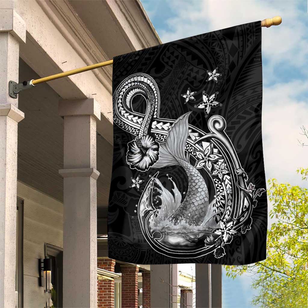 Hawaii Mermaid Monotone Garden Flag Polynesian Pattern Fish Hook LT01 House Flag Black - Polynesian Pride