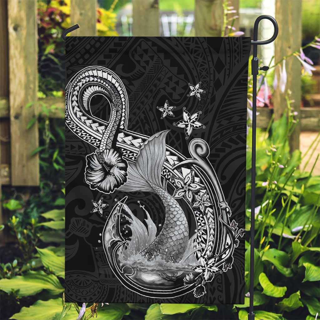 Hawaii Mermaid Monotone Garden Flag Polynesian Pattern Fish Hook LT01 Garden Flag Black - Polynesian Pride