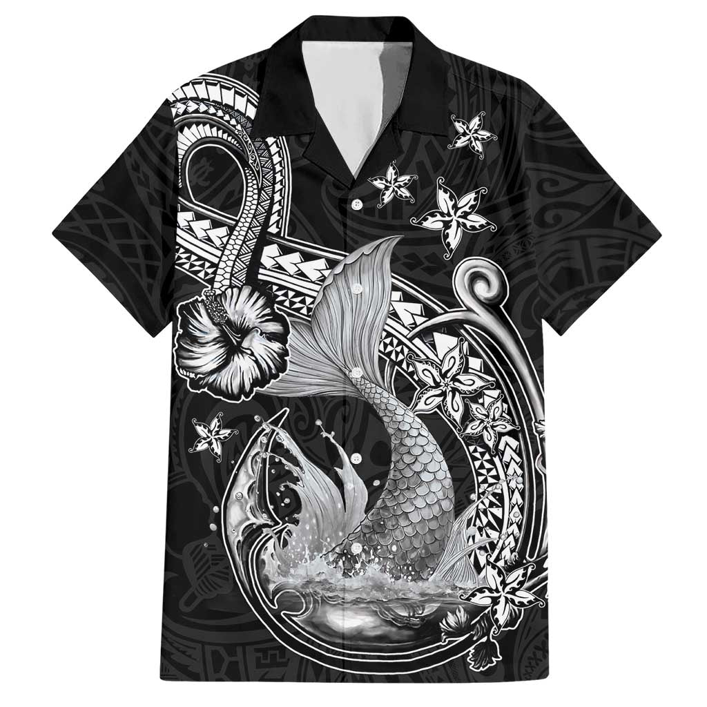 Hawaii Mermaid Monotone Hawaiian Shirt Polynesian Pattern Fish Hook