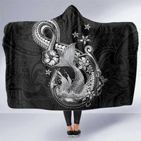 Hawaii Mermaid Monotone Hooded Blanket Polynesian Pattern Fish Hook LT01 One Size Black - Polynesian Pride