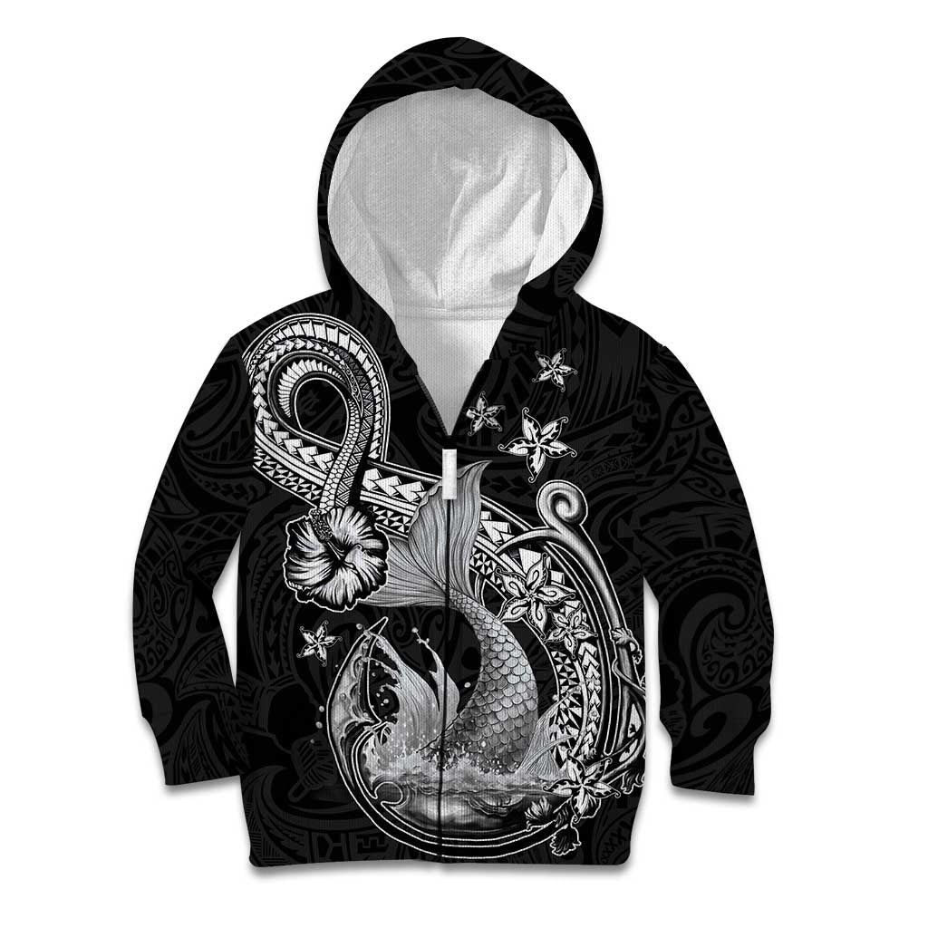 Hawaii Mermaid Monotone Kid Hoodie Polynesian Pattern Fish Hook