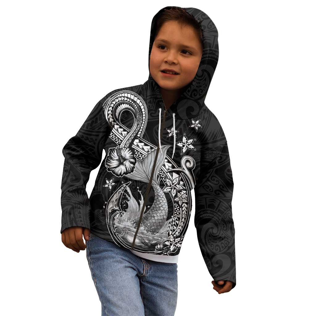 Hawaii Mermaid Monotone Kid Hoodie Polynesian Pattern Fish Hook