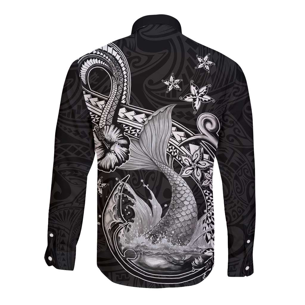 Hawaii Mermaid Monotone Long Sleeve Button Shirt Polynesian Pattern Fish Hook LT01 - Polynesian Pride