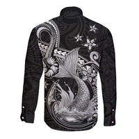 Hawaii Mermaid Monotone Long Sleeve Button Shirt Polynesian Pattern Fish Hook LT01 - Polynesian Pride