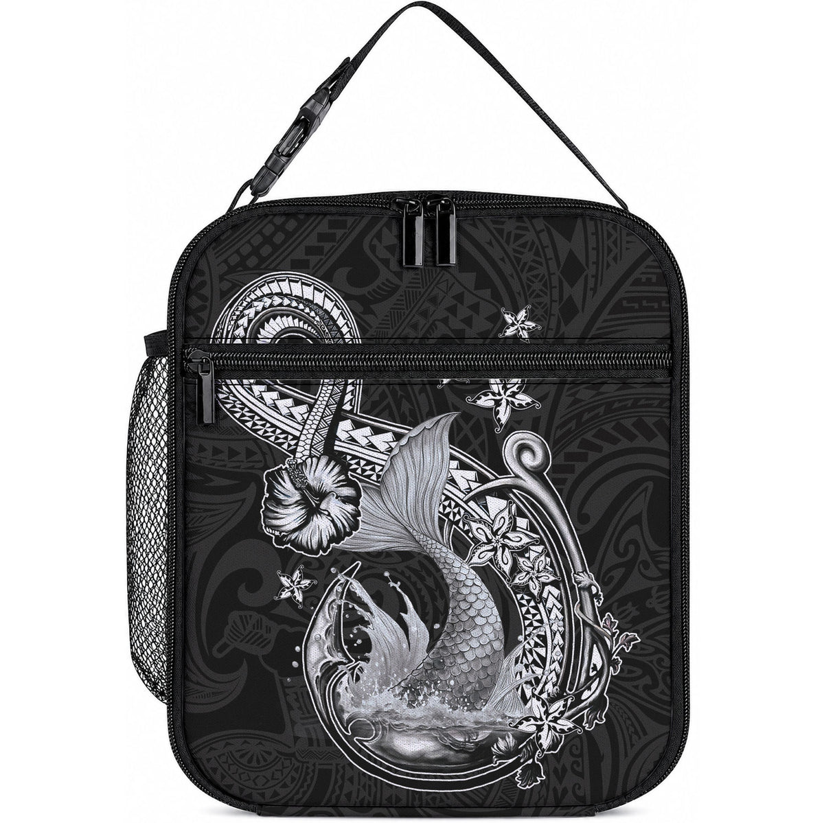 Hawaii Mermaid Monotone Lunch Bag Polynesian Pattern Fish Hook