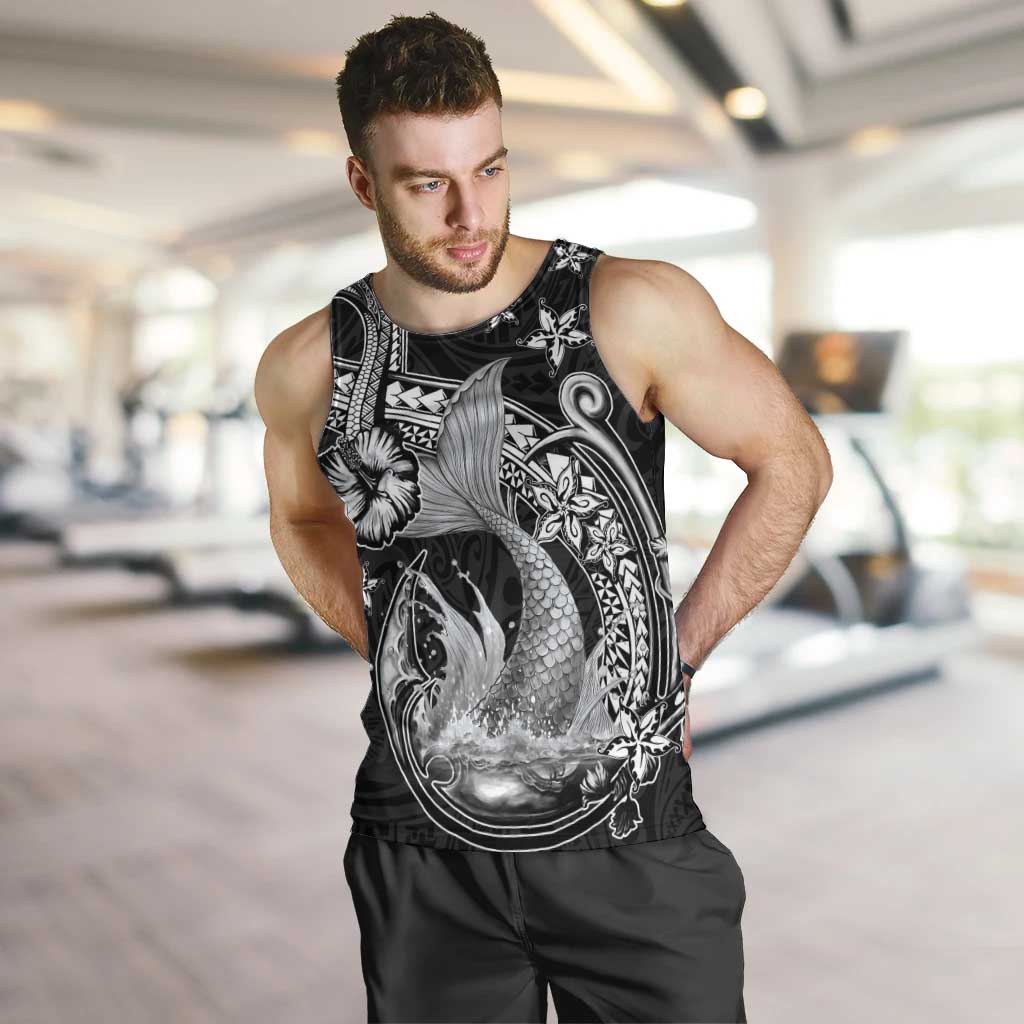 Hawaii Mermaid Monotone Men Tank Top Polynesian Pattern Fish Hook LT01 Black - Polynesian Pride