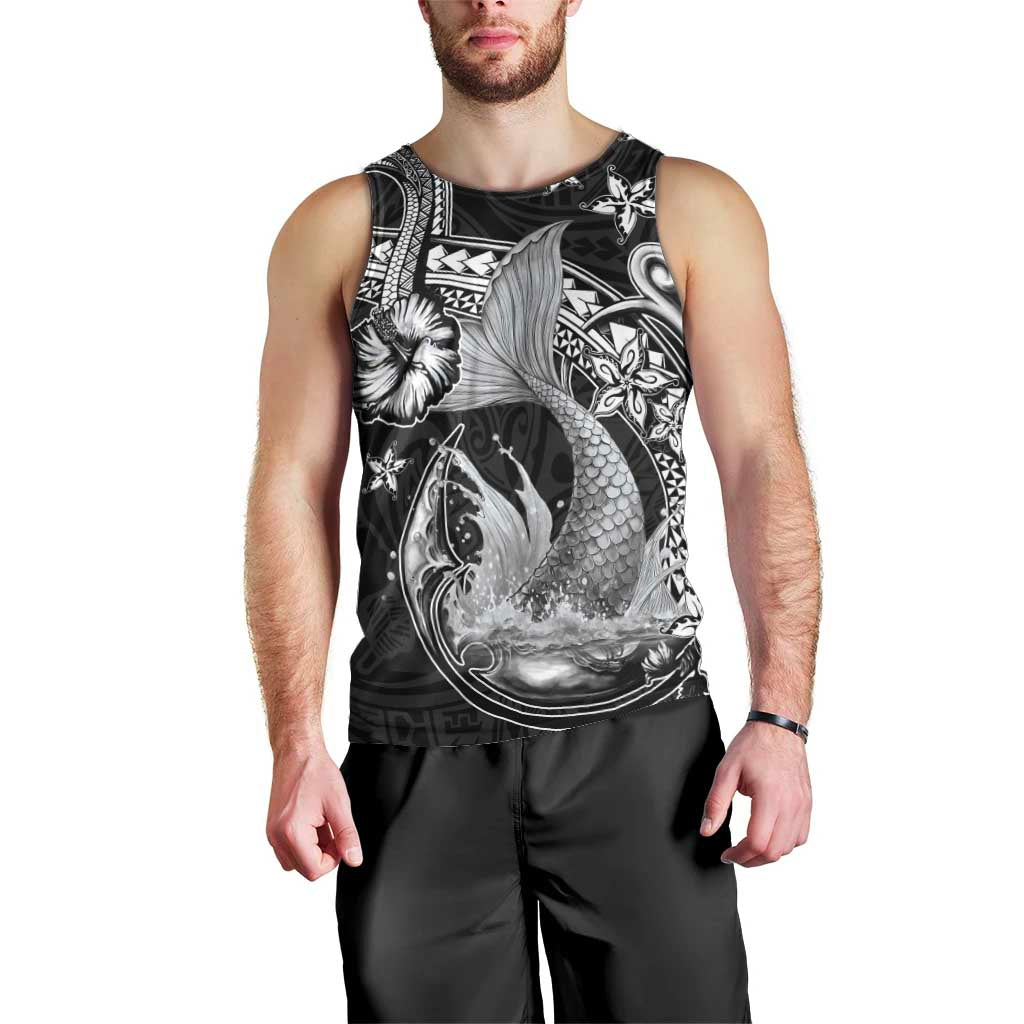 Hawaii Mermaid Monotone Men Tank Top Polynesian Pattern Fish Hook LT01 - Polynesian Pride