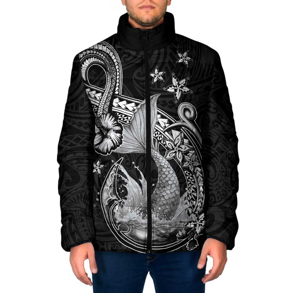 Hawaii Mermaid Monotone Padded Jacket Polynesian Pattern Fish Hook