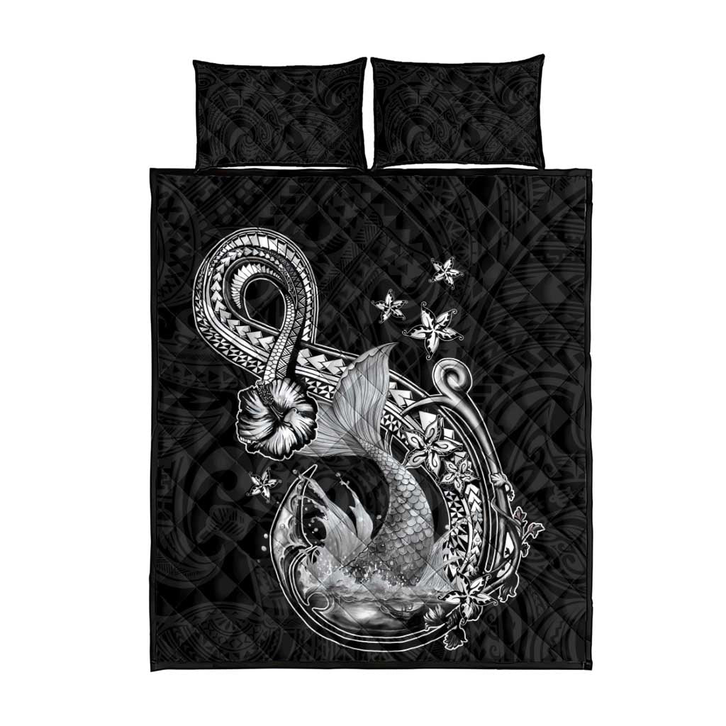 Hawaii Mermaid Monotone Quilt Bed Set Polynesian Pattern Fish Hook LT01 - Polynesian Pride