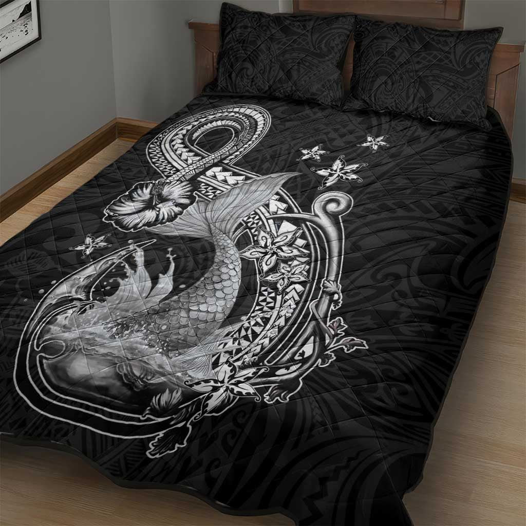 Hawaii Mermaid Monotone Quilt Bed Set Polynesian Pattern Fish Hook LT01 - Polynesian Pride