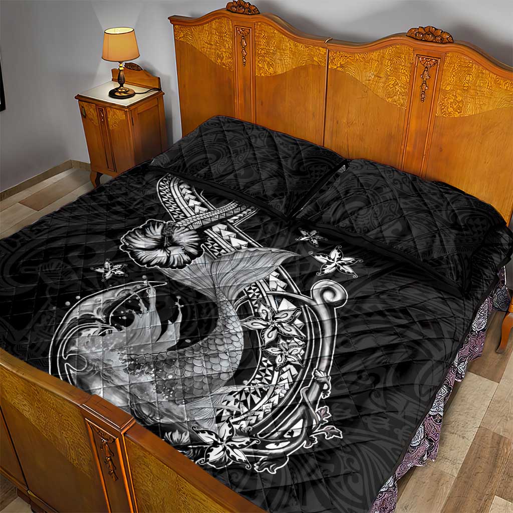 Hawaii Mermaid Monotone Quilt Bed Set Polynesian Pattern Fish Hook LT01 - Polynesian Pride