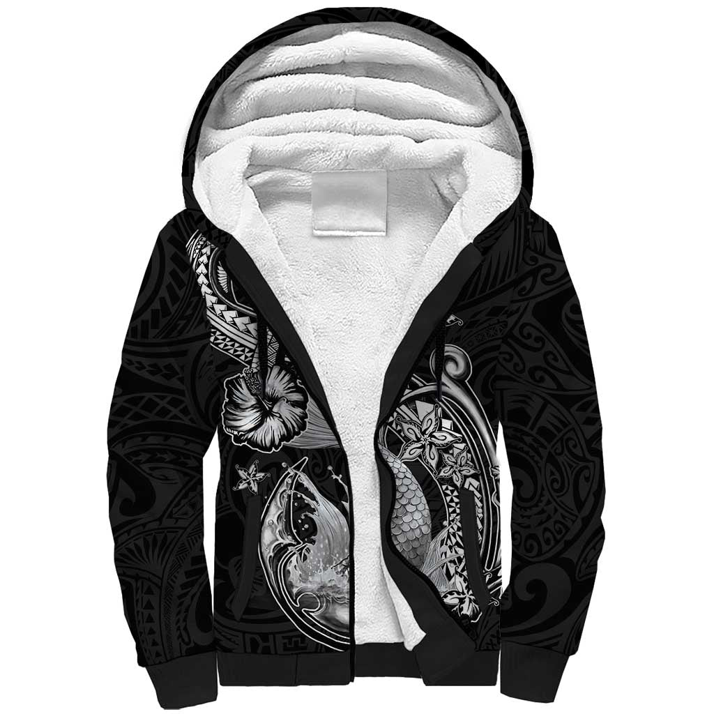 Hawaii Mermaid Monotone Sherpa Hoodie Polynesian Pattern Fish Hook