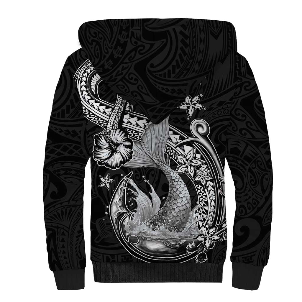 Hawaii Mermaid Monotone Sherpa Hoodie Polynesian Pattern Fish Hook