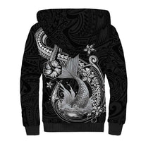 Hawaii Mermaid Monotone Sherpa Hoodie Polynesian Pattern Fish Hook