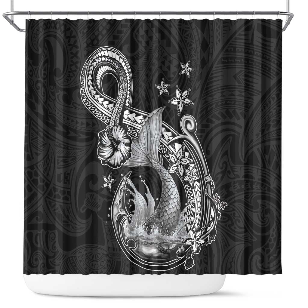 Hawaii Mermaid Monotone Shower Curtain Polynesian Pattern Fish Hook LT01 Black - Polynesian Pride