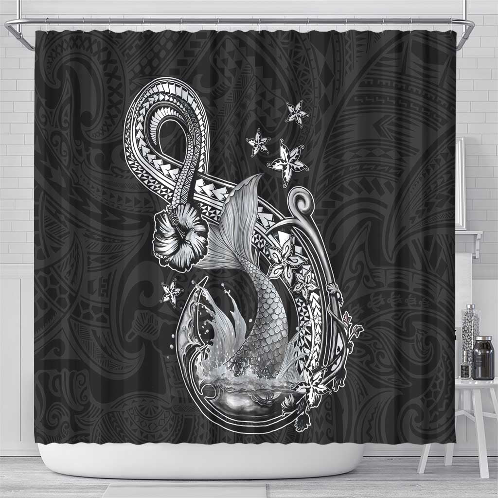 Hawaii Mermaid Monotone Shower Curtain Polynesian Pattern Fish Hook LT01 - Polynesian Pride