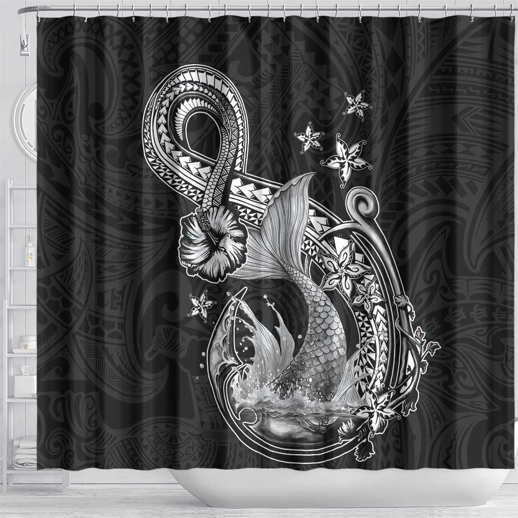 Hawaii Mermaid Monotone Shower Curtain Polynesian Pattern Fish Hook LT01 - Polynesian Pride