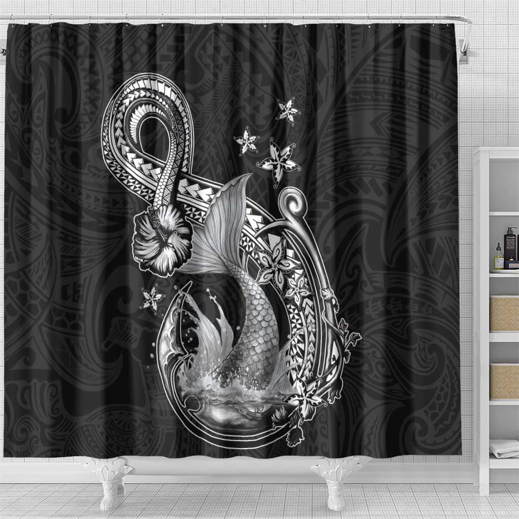 Hawaii Mermaid Monotone Shower Curtain Polynesian Pattern Fish Hook LT01 - Polynesian Pride