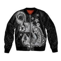 Hawaii Mermaid Monotone Sleeve Zip Bomber Jacket Polynesian Pattern Fish Hook LT01 Unisex Black - Polynesian Pride