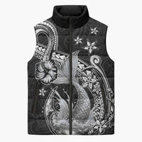 Hawaii Mermaid Monotone Sleeveless Puffer Jacket Polynesian Pattern Fish Hook LT01 Unisex Black - Polynesian Pride