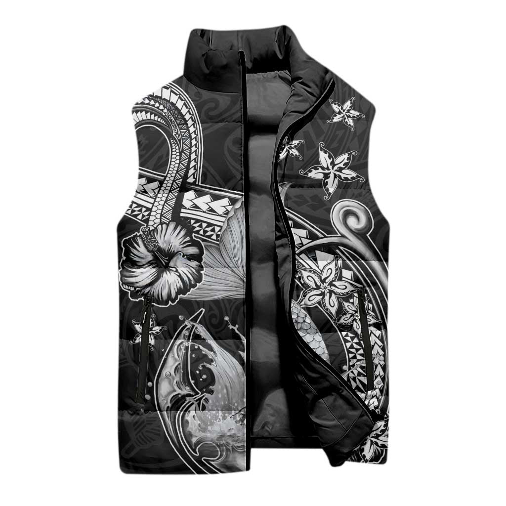 Hawaii Mermaid Monotone Sleeveless Puffer Jacket Polynesian Pattern Fish Hook LT01 - Polynesian Pride