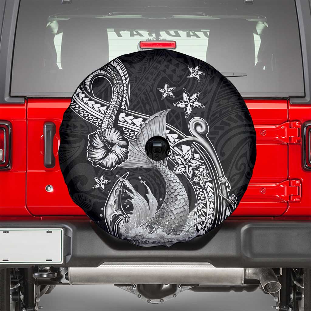 Hawaii Mermaid Monotone Spare Tire Cover Polynesian Pattern Fish Hook