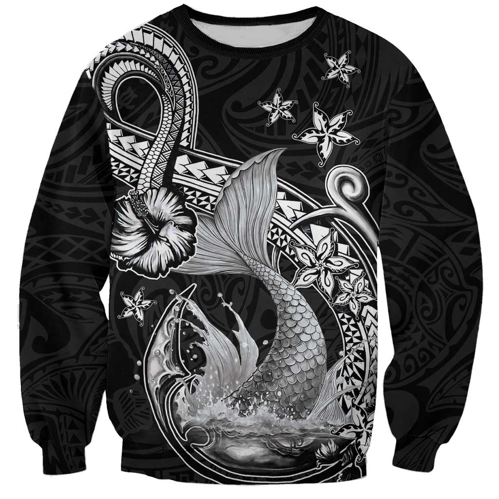 Hawaii Mermaid Monotone Sweatshirt Polynesian Pattern Fish Hook LT01 Unisex Black - Polynesian Pride