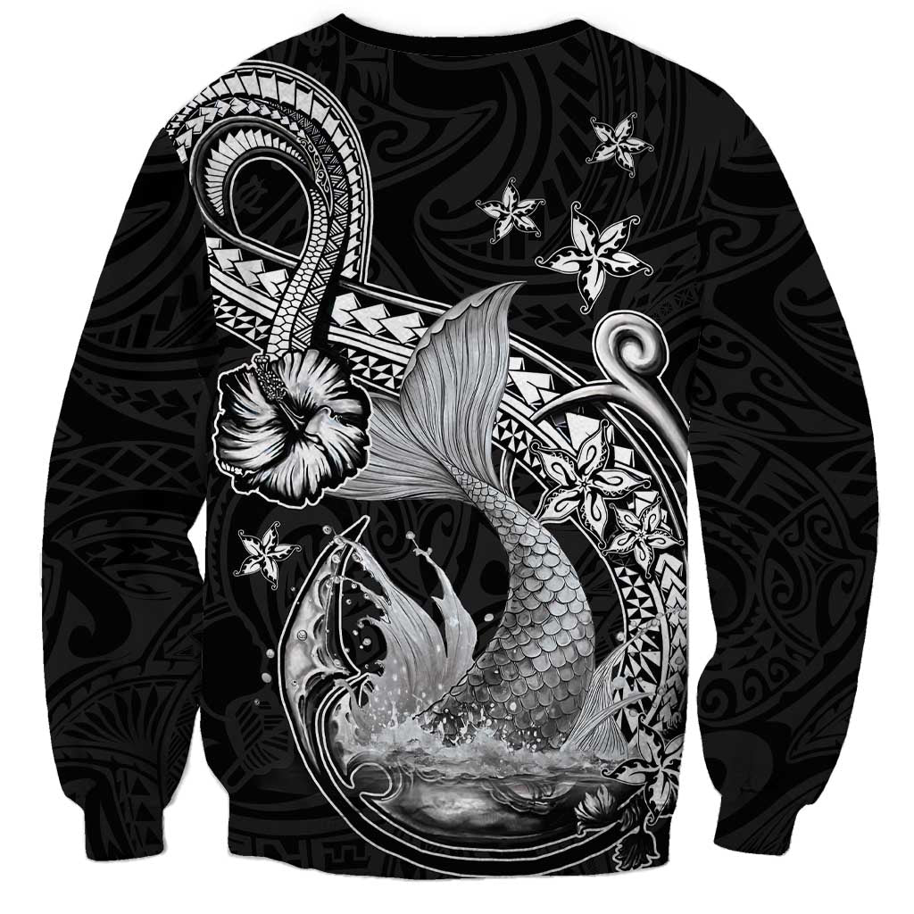 Hawaii Mermaid Monotone Sweatshirt Polynesian Pattern Fish Hook LT01 - Polynesian Pride