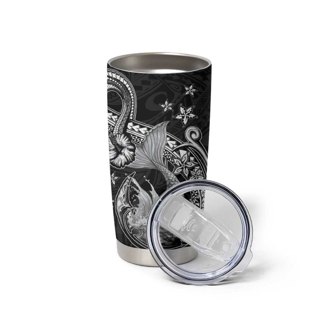 Hawaii Mermaid Monotone Tumbler Cup Polynesian Pattern Fish Hook