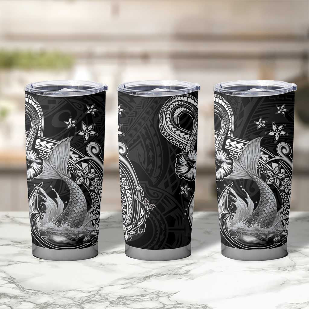 Hawaii Mermaid Monotone Tumbler Cup Polynesian Pattern Fish Hook