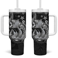 Hawaii Mermaid Monotone Tumbler With Handle Polynesian Pattern Fish Hook