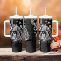 Hawaii Mermaid Monotone Tumbler With Handle Polynesian Pattern Fish Hook