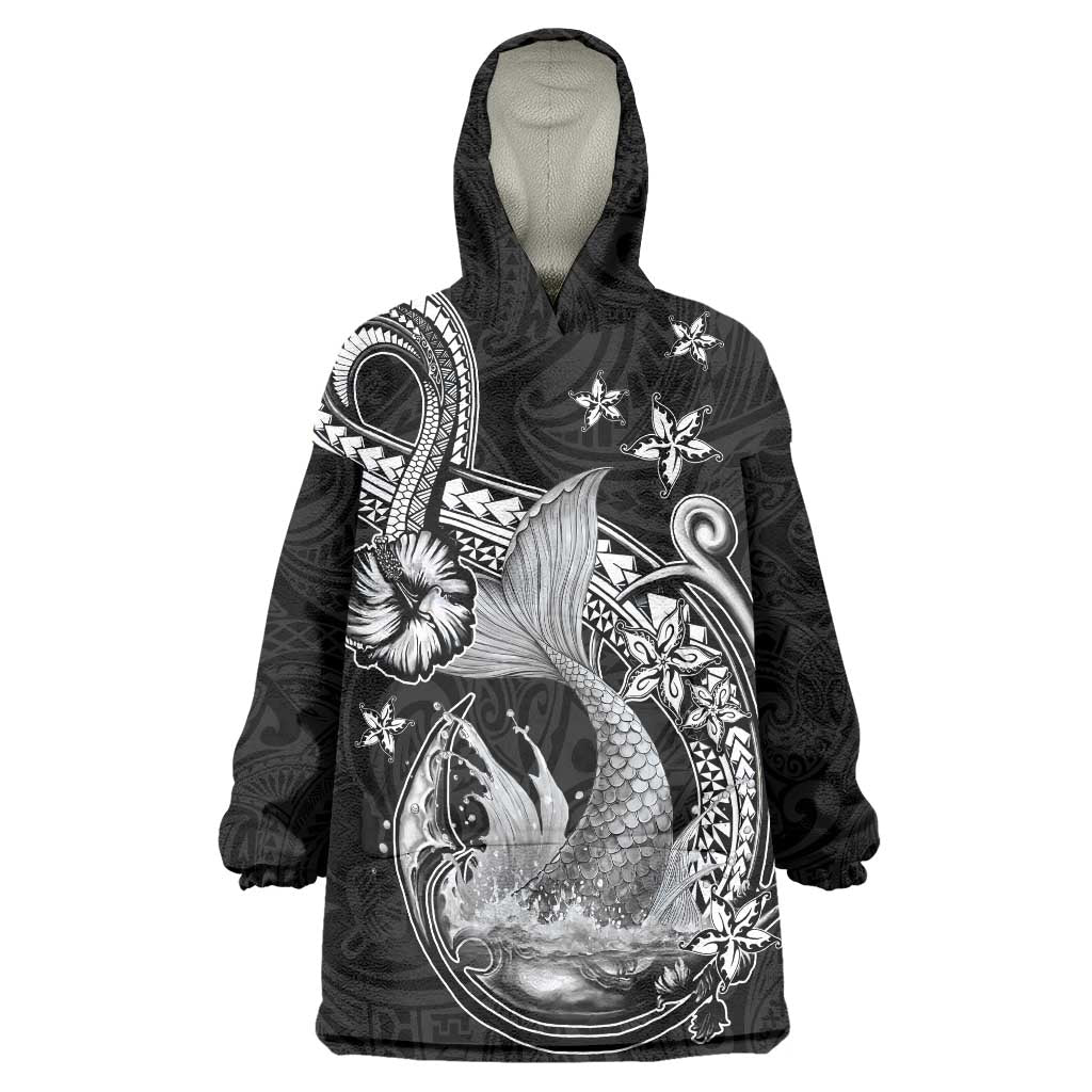 Hawaii Mermaid Monotone Wearable Blanket Hoodie Polynesian Pattern Fish Hook