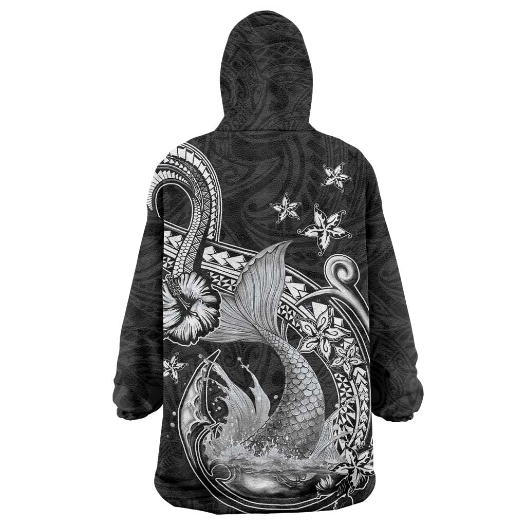 Hawaii Mermaid Monotone Wearable Blanket Hoodie Polynesian Pattern Fish Hook
