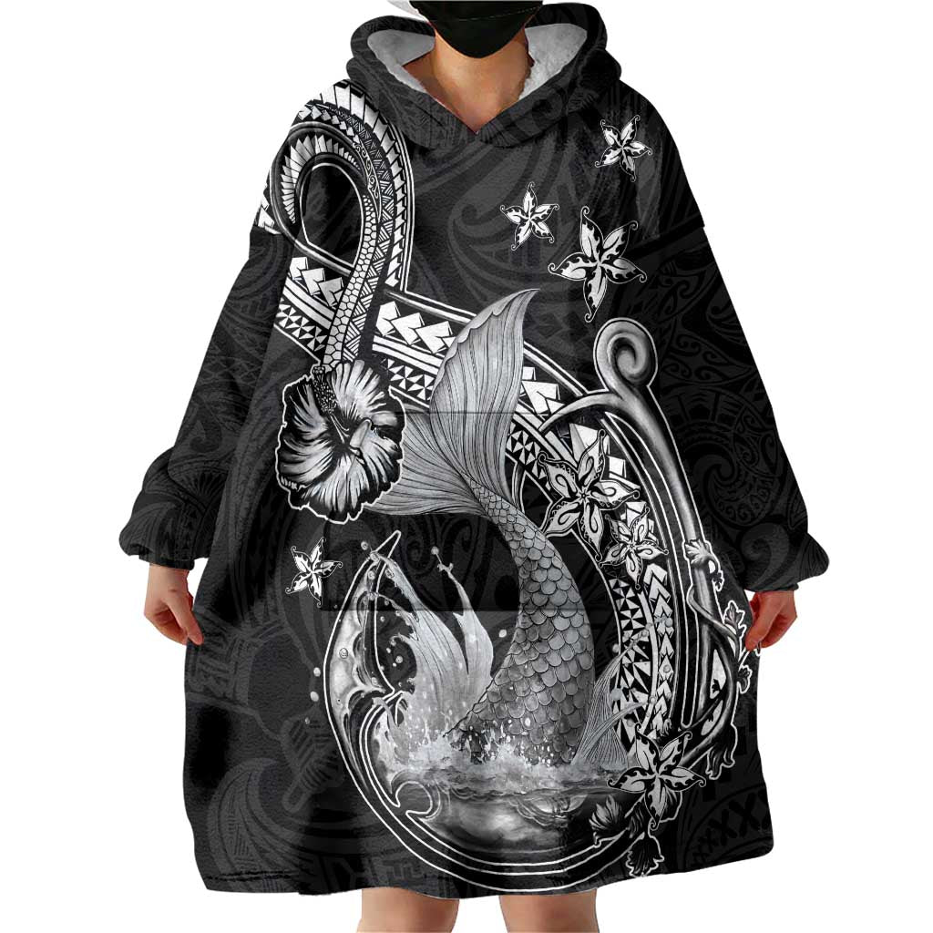 Hawaii Mermaid Monotone Wearable Blanket Hoodie Polynesian Pattern Fish Hook