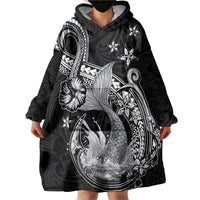 Hawaii Mermaid Monotone Wearable Blanket Hoodie Polynesian Pattern Fish Hook