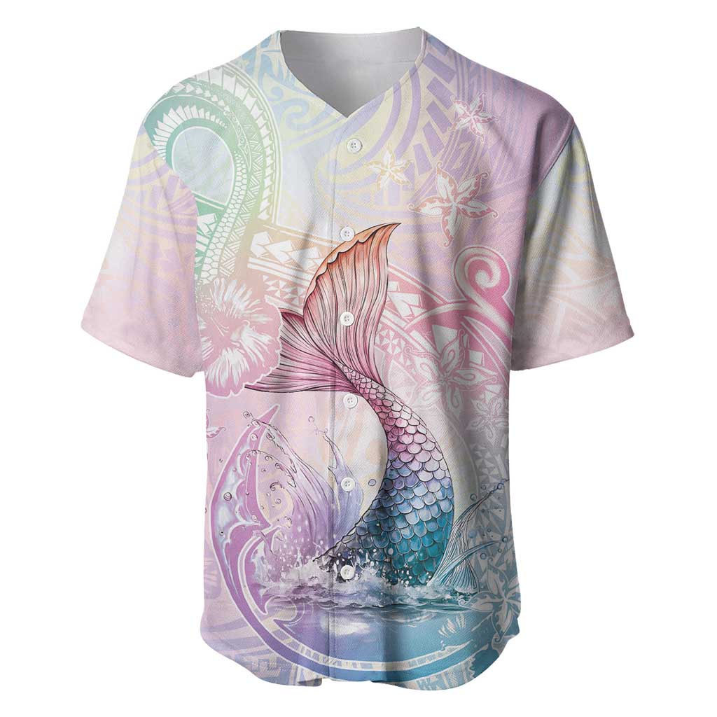 Hawaii Mermaid Sweet Pastel Baseball Jersey Polynesian Pattern Fish Hook LT01 Multicolor - Polynesian Pride