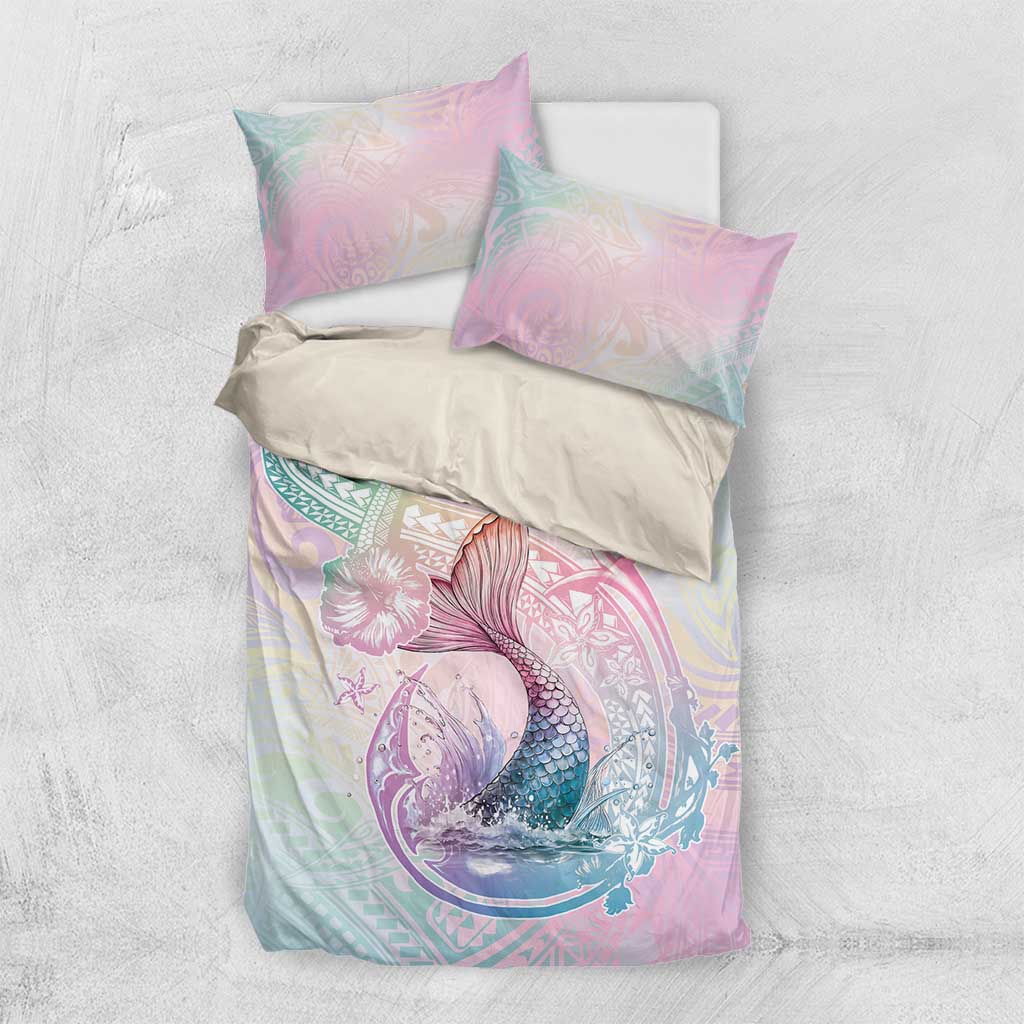 Hawaii Mermaid Sweet Pastel Bedding Set Polynesian Pattern Fish Hook LT01 US Twin 172cm x 218cm Multicolor - Polynesian Pride
