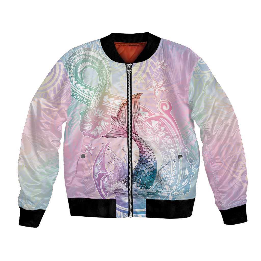 Hawaii Mermaid Sweet Pastel Bomber Jacket Polynesian Pattern Fish Hook LT01 Unisex Multicolor - Polynesian Pride