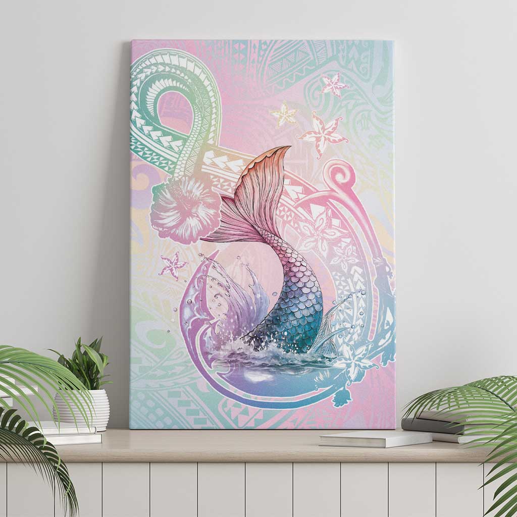 Hawaii Mermaid Sweet Pastel Canvas Wall Art Polynesian Pattern Fish Hook