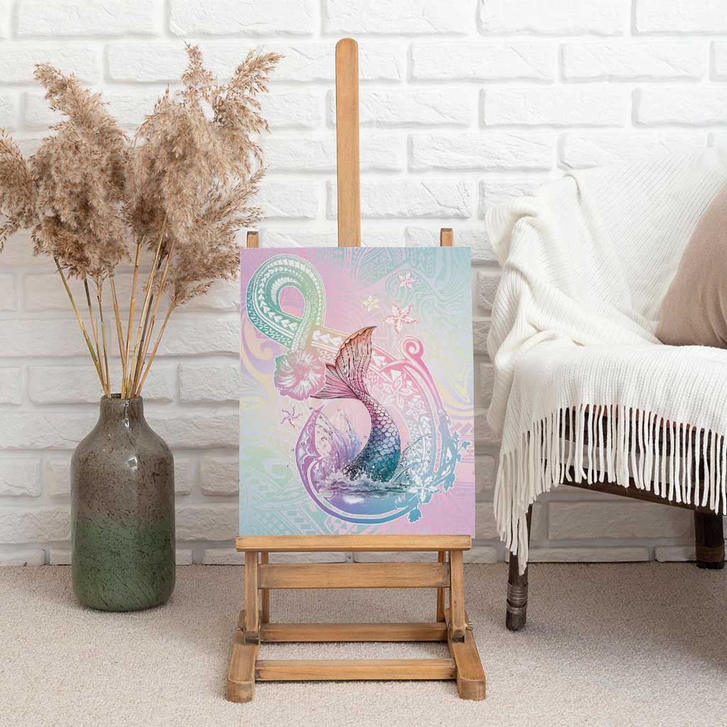 Hawaii Mermaid Sweet Pastel Canvas Wall Art Polynesian Pattern Fish Hook