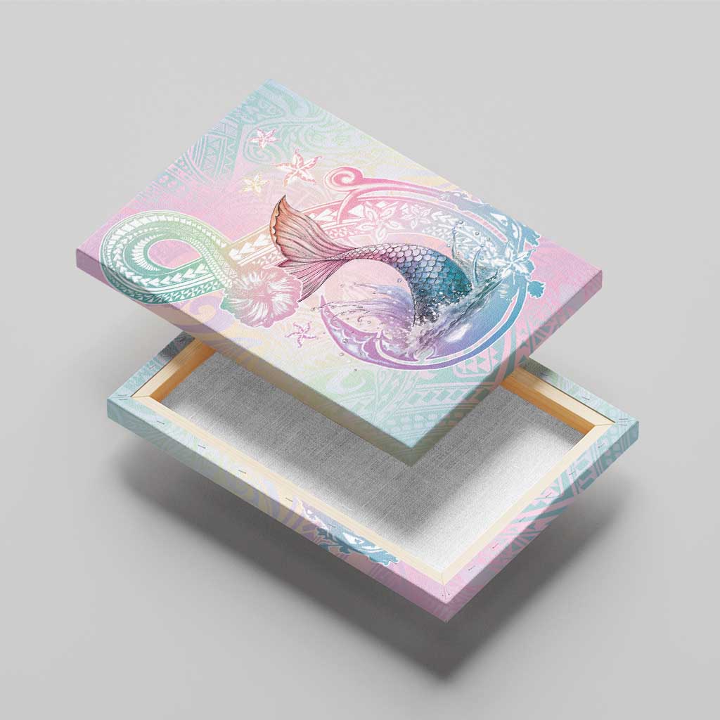 Hawaii Mermaid Sweet Pastel Canvas Wall Art Polynesian Pattern Fish Hook